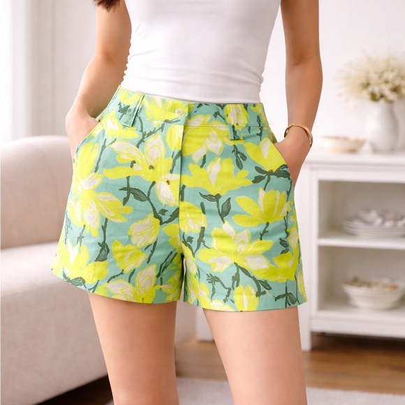 J. Crew Yellow Floral High-Waist Shorts - Picture 2 of 4